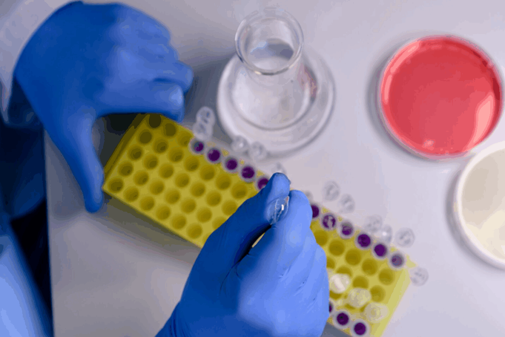 A person preparing samples for lab testing.