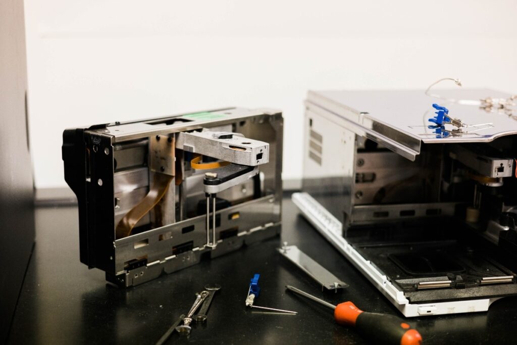 An HPLC system being rebuilt.