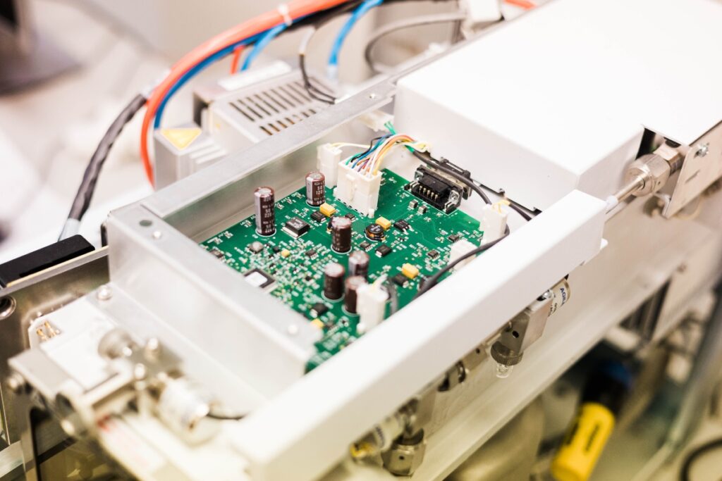 The electronics of a mass spectrometer.